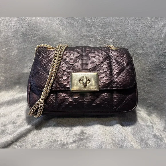 Coach Cassidy Oxblood Snake Embossed Diamond Quilted Leather Crossbody - Picture 1 of 16